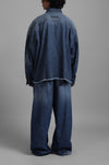SuperHUEMN Dark Wash Faded Effect Classic Distressed Denim Jacket (Indigo)