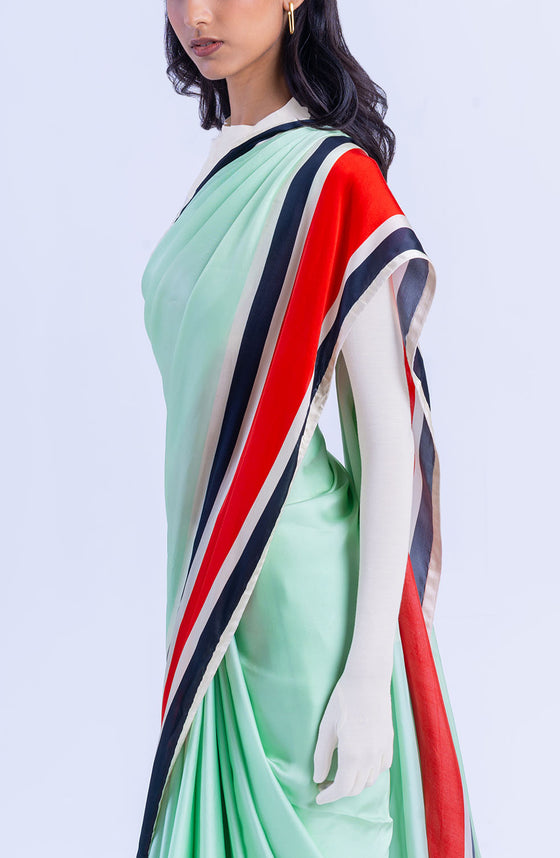 The Racer Stripe Sari (Mint)