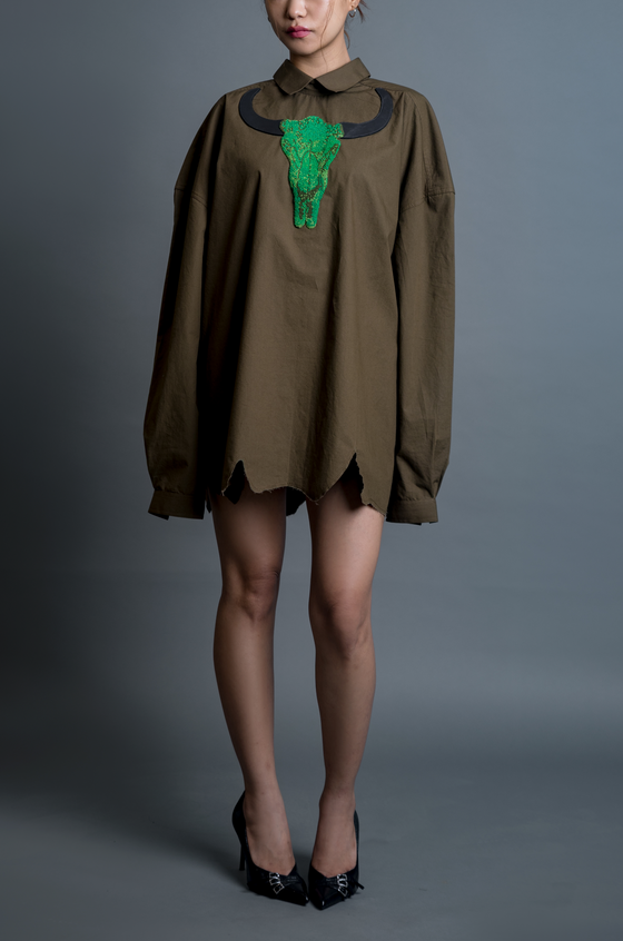 Handcrafted 'Skull' Shirt (Olive Brown)