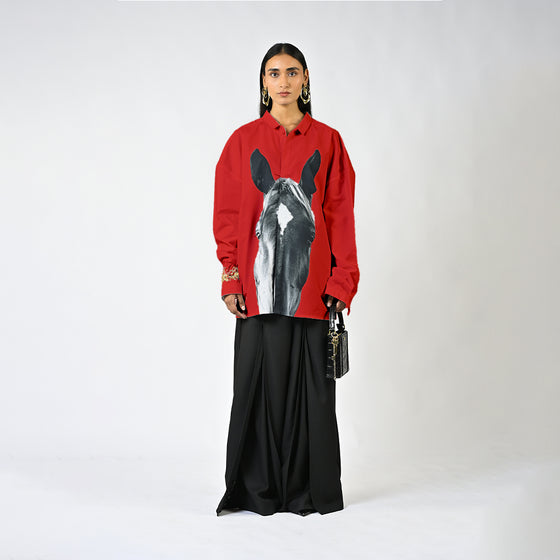 Horse printed cotton shirt - Iconic Red
