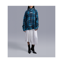  Oversized unisex hoodie in madras checks pattern (Blue)