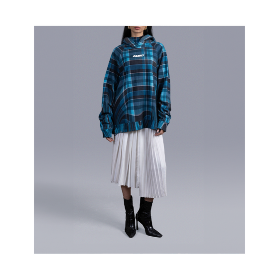 Oversized unisex hoodie in madras checks pattern (Blue)