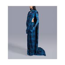  Double pallu sari in madras checks pattern (Blue)