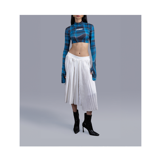 Gloved crop top in madras checks pattern (Blue)