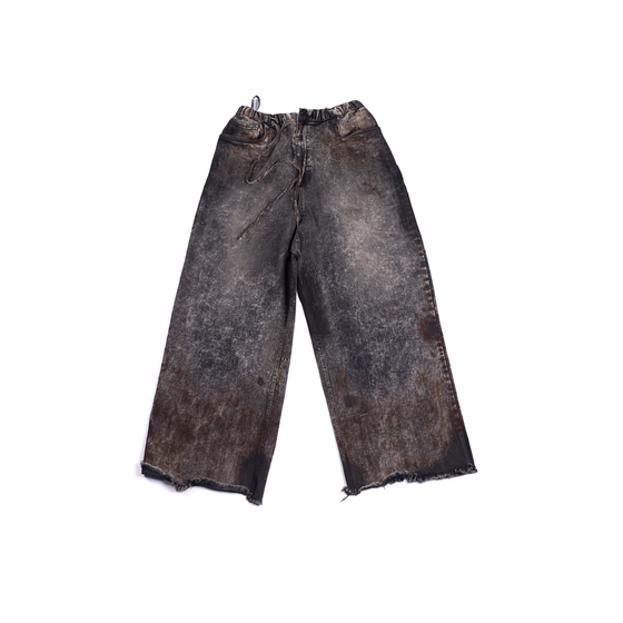 Oversized unisex denim with hand-painted mud-washed surface (Dusk)