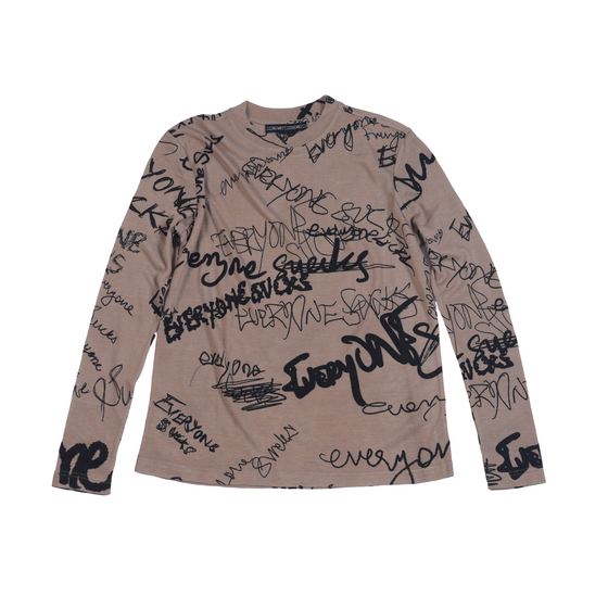 Unisex sweater with 'everyone sucks' all-over print (Brown)