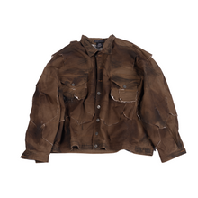  Oversized unisex jacket with 100 patched panels and  hand-painted mud washed surface (Brown)