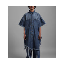  SuperHUEMN Dark Wash Denim Oversized Asymmetric Longline Shirt (Indigo)