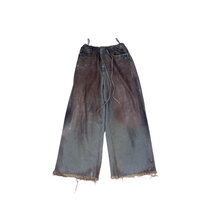  Oversized unisex denim with hand-painted whitewash surface (Indigo)