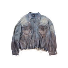  Oversized unisex jacket with hand-painted whitewash surface(Indigo)