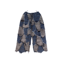  Oversized unisex denim with dual-toned 100 patched panels