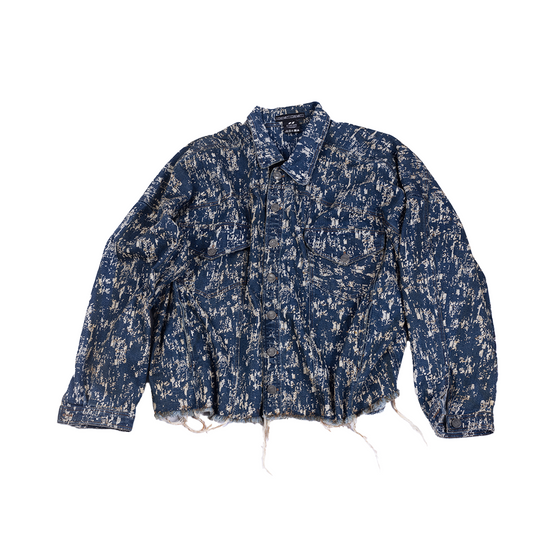 Oversized unisex jacket in jacquard weaved denim(Indigo)