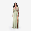 Green Silk Georgette Sequins Round Embellished Gown