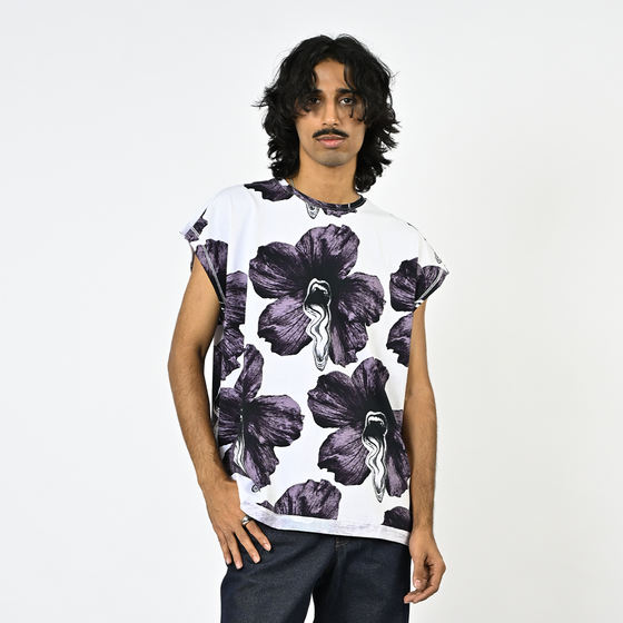 Tongue-printed cotton sleeveless top (Men's)