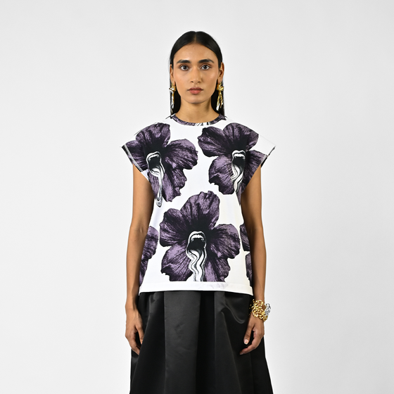 Tongue-printed cotton sleeveless top (Women's)