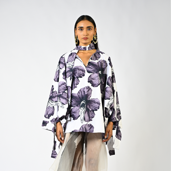 Tongue-printed cotton kaftan