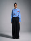 Hand-embroidered 'Blood' motif pinstriped shirt - Blue