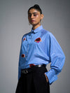 Hand-embroidered 'Blood' motif pinstriped shirt - Blue