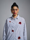 Hand-embroidered 'Blood' motif striped shirt