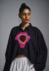 Hand-embroidered 'Blood' cropped shirt - Black