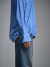 Pleated cotton bomber - Pinstriped