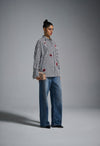 Hand-embroidered 'Blood' motif pinstriped shirt - Black