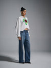 Hand-embroidered 'Blood' cropped shirt - White