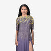 Yellow Flower embroidered purple gown