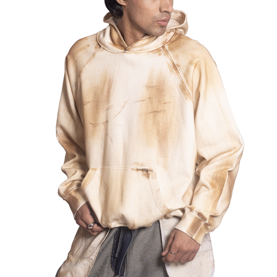 Oversized unisex mud-washed hoodie (White)