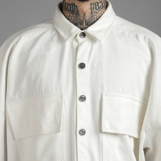 SuperHUEMN Denim Overshirt with Patched Pockets (White)