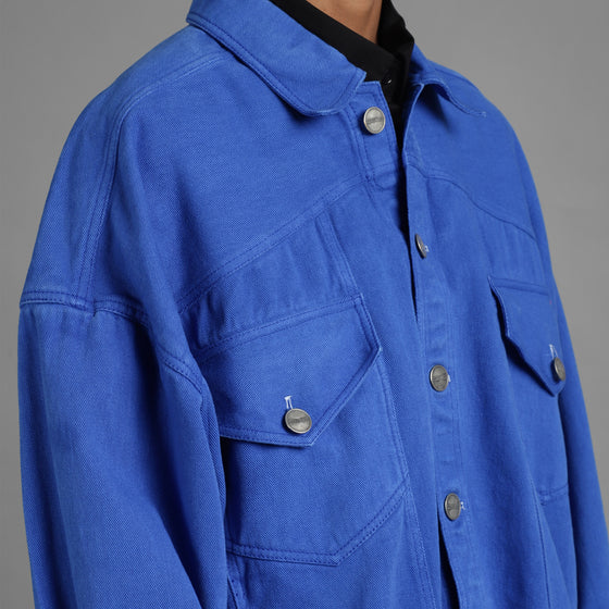 SuperHUEMN Classic Distressed Denim Jacket (Blue)