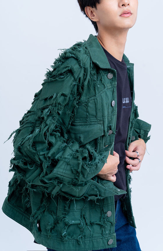 Handcrafted 1000 Panel Distressed Jacket (Green)