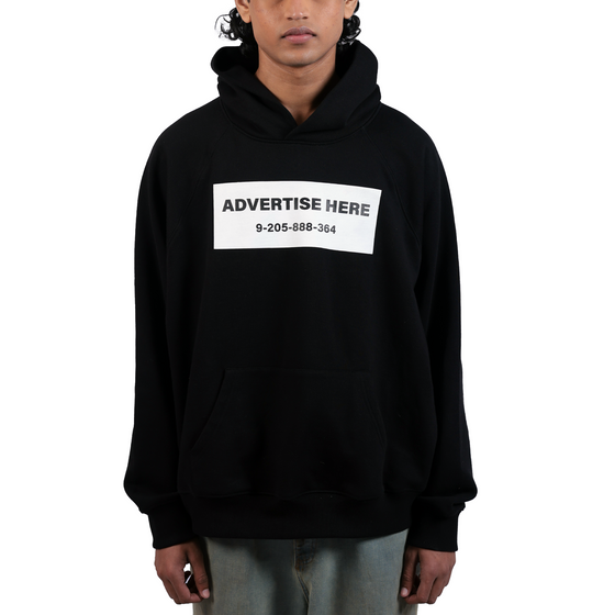 Oversized unisex 'Advertise here' hoodie (Black)