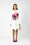 Fanged floral printed ruffle-edged shirt dress