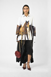 Horse printed cotton shirt with hanging silk threads