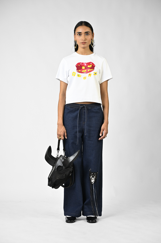Straight fit hand-embroidered canine denim