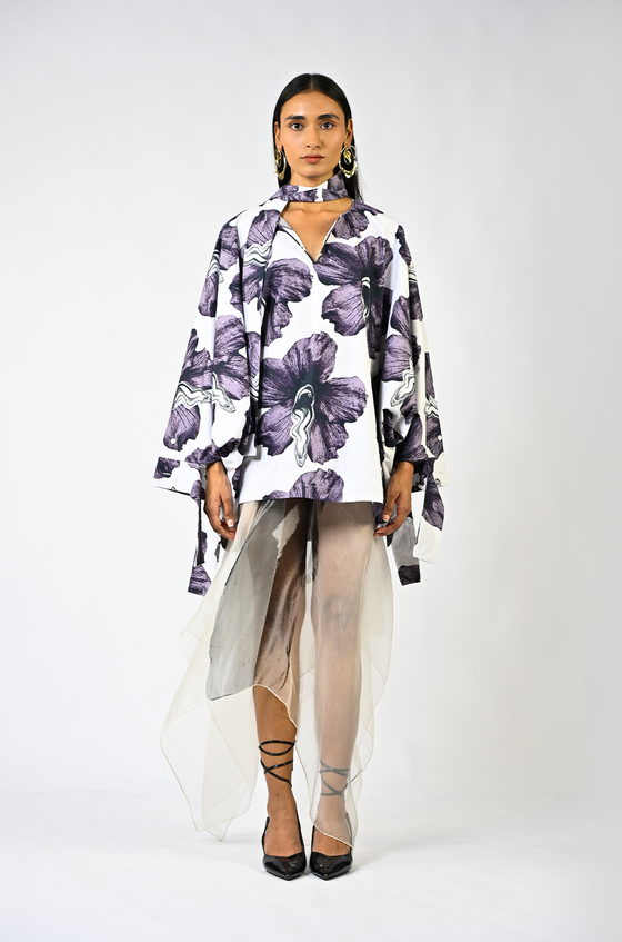 Tongue-printed cotton kaftan