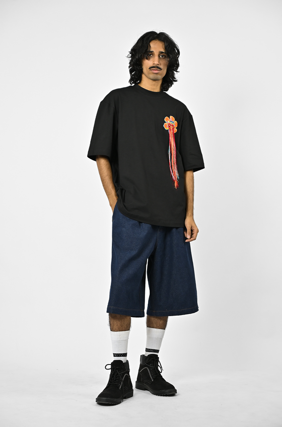 Hand-embroidered floral t-shirt