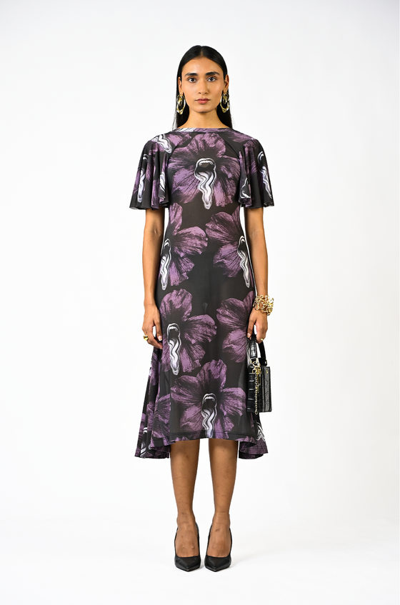 Sculpted purple lycra dress