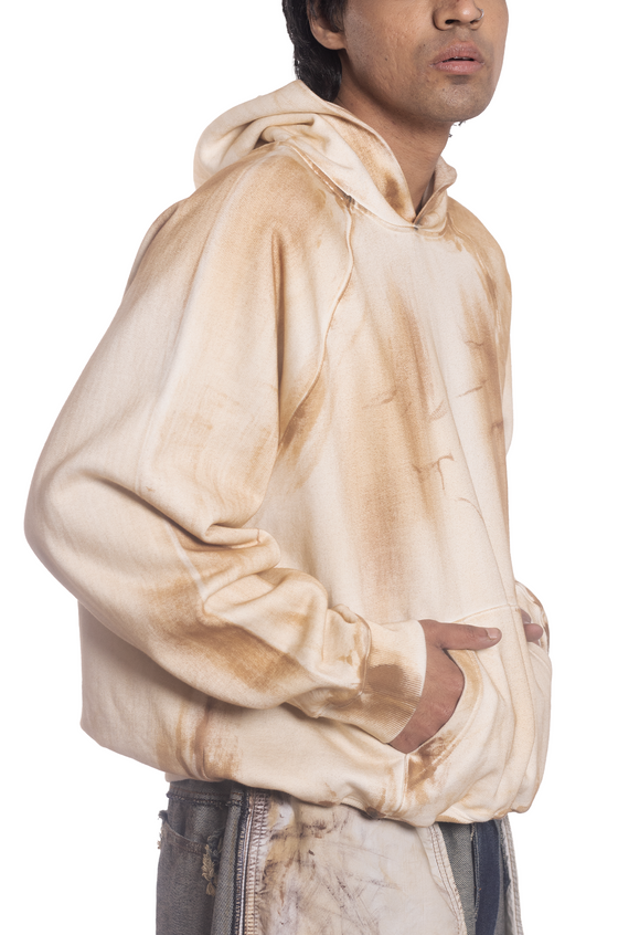 Oversized unisex mud-washed hoodie (White)