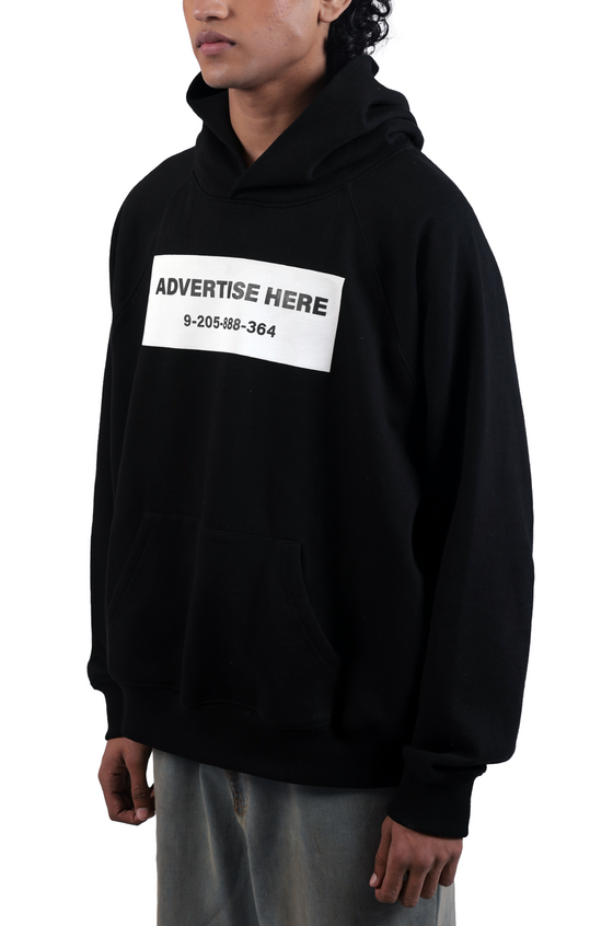 Oversized unisex 'Advertise here' hoodie (Black)