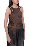 Tank top with layered panels and hand-painted mud washed surface (Brown)