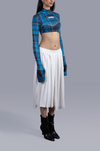 Gloved crop top in madras checks pattern (Blue)