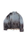 Oversized unisex jacket with hand-painted dark mud-washed surface (Indigo)