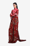 'Foliage in the Fall' Hybrid Sari-Pants - Red