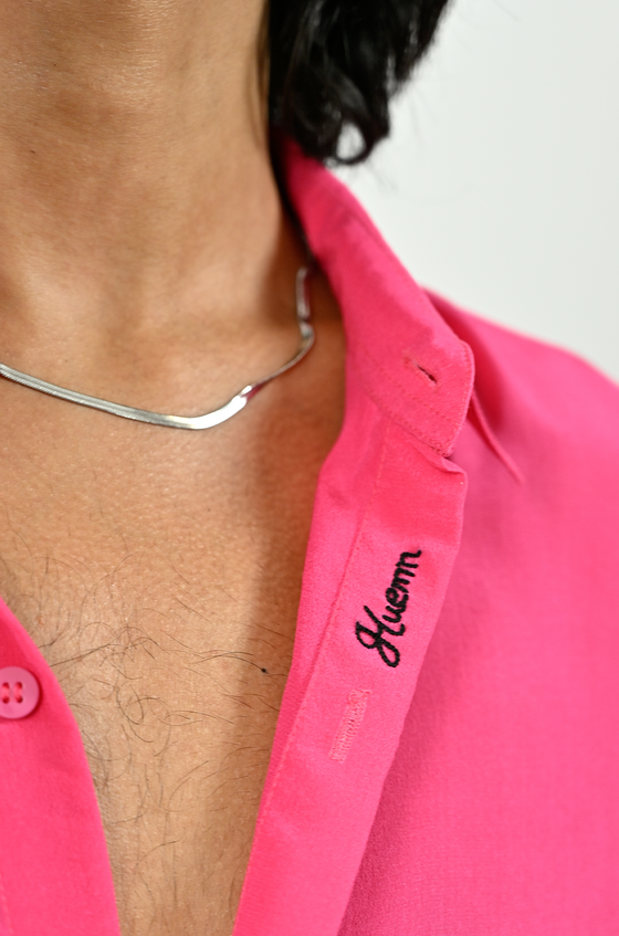 Straight Fit Silk Shirt (Hot Pink)