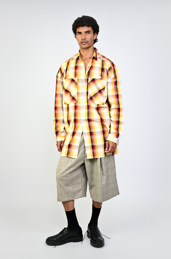 Pleated cullotes in checkered pattern (Beige)