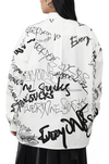 Oversized unisex shirt with 'everyone sucks' all-over print (White)