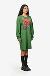 Hand-embroidered green floral dress