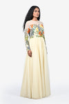 Hand-Embroidered Pleated Gown - Cream